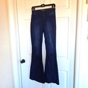Flare bell bottom dark denim elastic waist jeans
